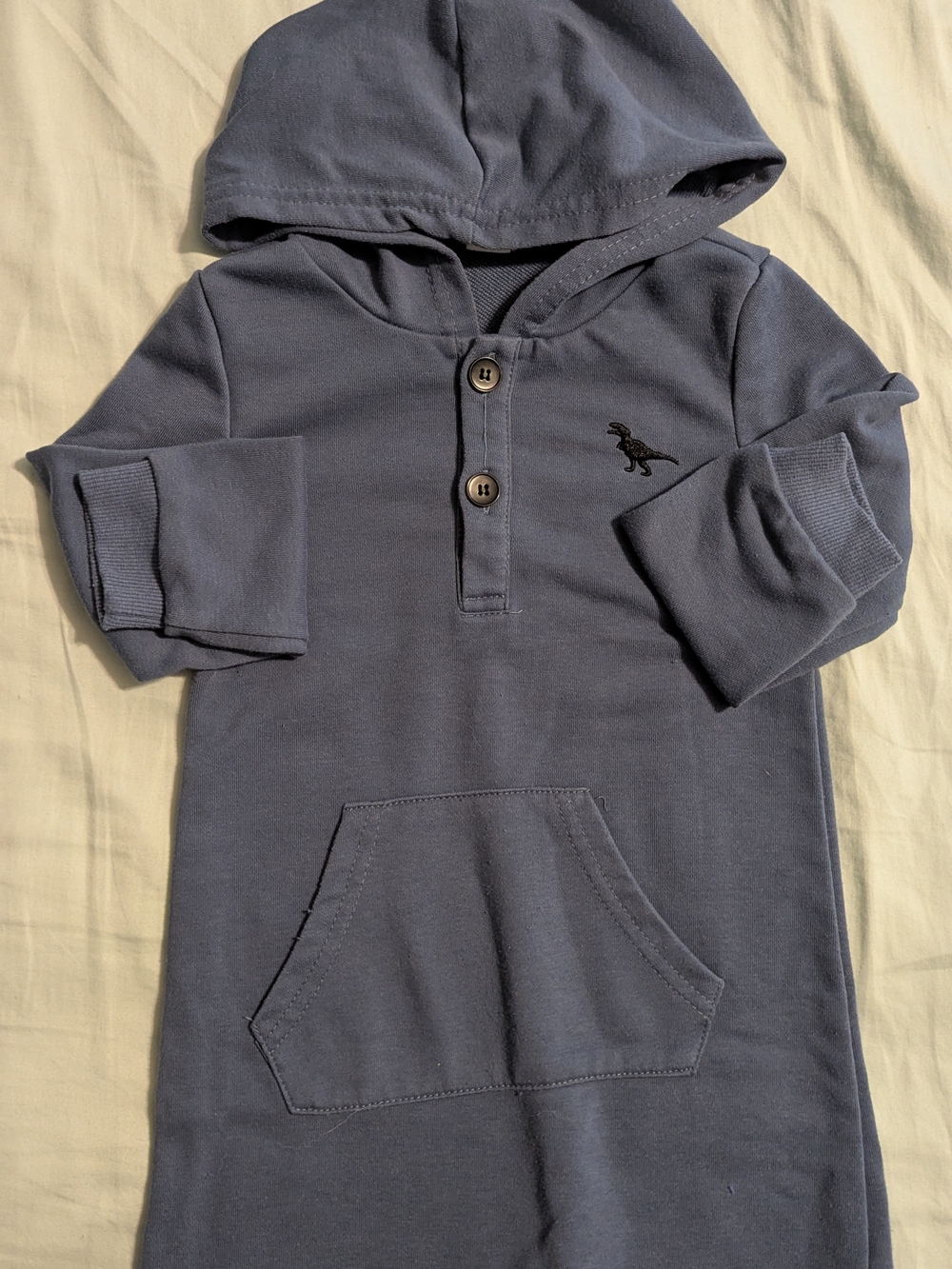 SHEIN Blue Hooded Pullover Jumpsuit with Dinosaur Embroidery